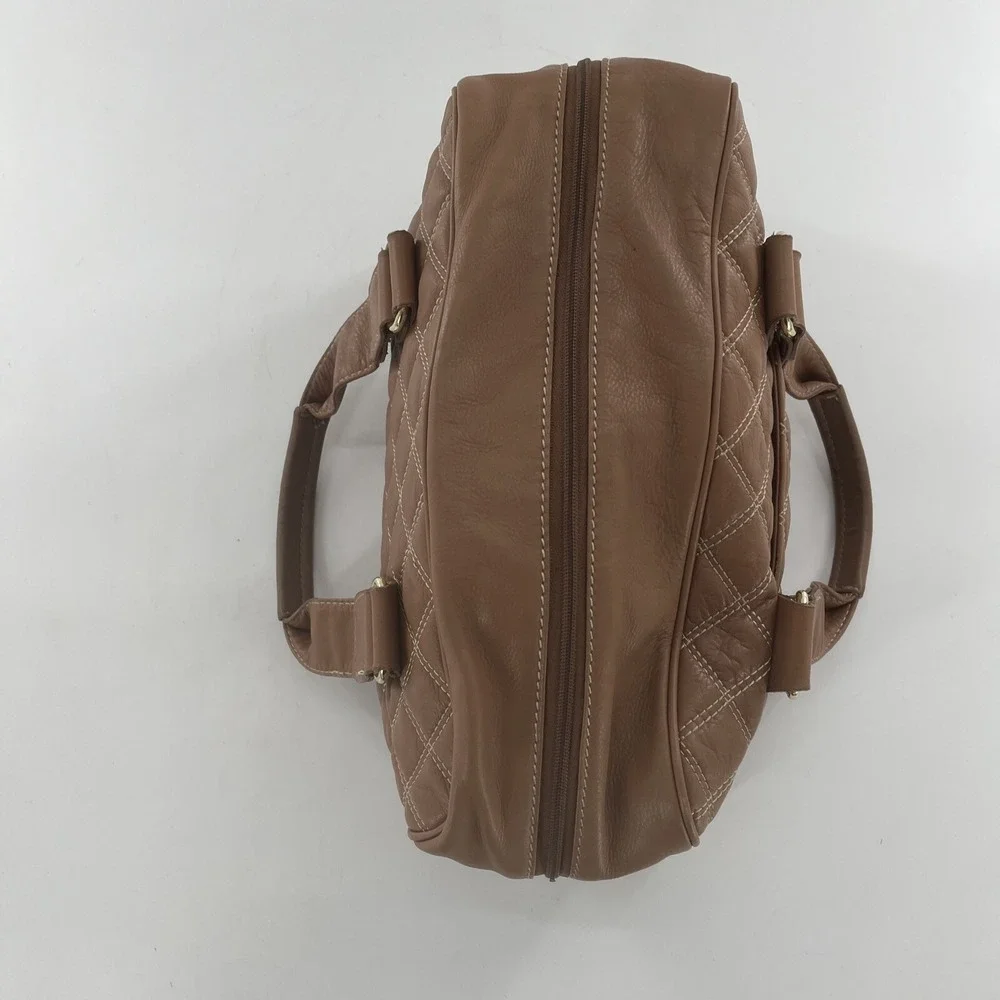 Barr + Barr New York Leather Quilted Satchel Crossbody‎ Tan Camel Bag Purse